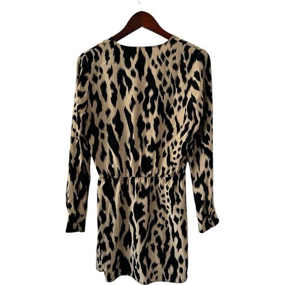 Parker Silk Leopard Print Long Sleeve A-Line Mini Dress Brown Tan Size Small - Picture 3 of 7
